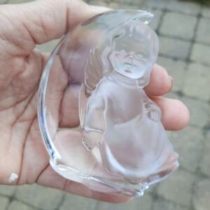 Vtg glass figure Goebel baby on the moon 21% lead crystal paperweight